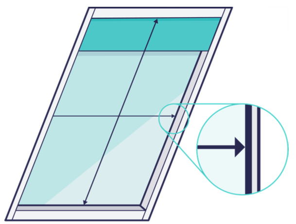 A skylight window showing how to measure the glass size A skylight window showing how to measure the glass size